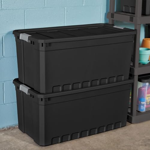 Sterilite 9-Pack Plastic Storage Bins with Lids, Stackable Containers, 50 Gallon, Black - Image 6