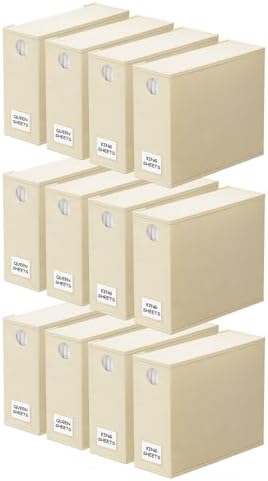 SpaceAid 12 Pack Bed Sheet Organizers and Storage, Foldable Organizer for Linen Closet, Set Folder Keeper With Window XL (Queen & King Size) Bedding Container (Beige) by SpaceAid