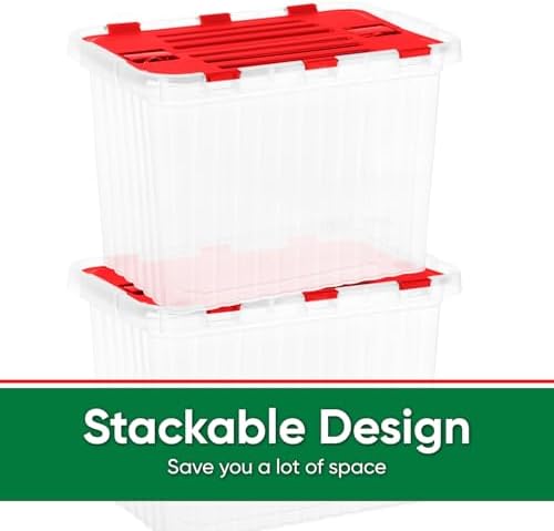 Superio Red Storage Box with Red Hinged Lids, Plastic Container Bins for Organizing with Attached Lid, Stackable Crates, BPA Free, Organizers for Home and Office, 27.5 Quart (17"x11.65"x12.25) - Image 3