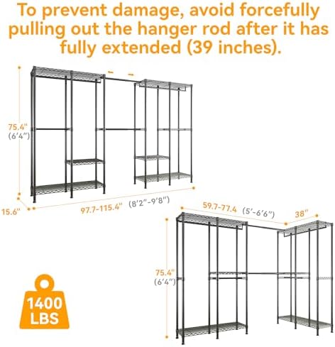 Higeego H5 Pro Heavy Duty Clothes Rack, Black Expandable Clothing Rack - Image 6