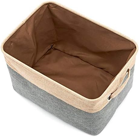 EZOWare Set of 3 Canvas Fabric Tweed Storage Organizer Cube Set W/Handles for Nursery Kids Toddlers Nursery Room - 15 L x 10.5 W x 9.4 H -Gray/Brown - Image 5