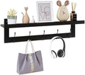 SMIBUY Coat Hooks with Shelf Wall-Mounted, 29.2 Inch Entryway Coat Rack for Wall, Bamboo Hanging Shelf with 5 Double Metal Hooks for Bathroom, Bedroom, Kitchen, Living Room, Mudroom (Black) by SMIBUY