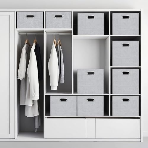 Posprica Closet Organizers and Storage, 4 Pack Large Linen Storage Bins, Decorative Shelf Storage Baskets for Organizing, Foldable Fabric Storage Box for Clothes, 15x10.5x8.25 Inch(Grey) - Image 5