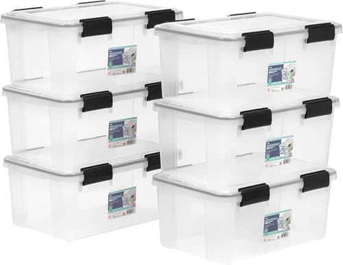 IRIS USA 6-Pack 19 Qt Storage Bins with Gasket Lids, Clear/Black by IRISUSA