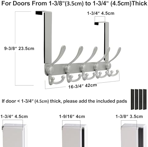 Dseap Over Door Hook 2.0 - Upgraded Version - Simple-Assembly, Strong, Heavy-Duty Stainless Steel 5-Tri-Hook Over The Door Hanger Rack, SimpleStrong Series, Silver, Pack of 2 - Image 3