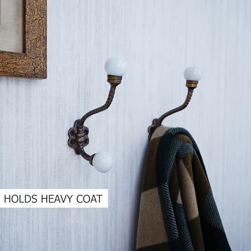 Indian Shelf 6 Piece Ceramic, Iron Double Wall Hooks for Towel Bags & Coats - Image 2