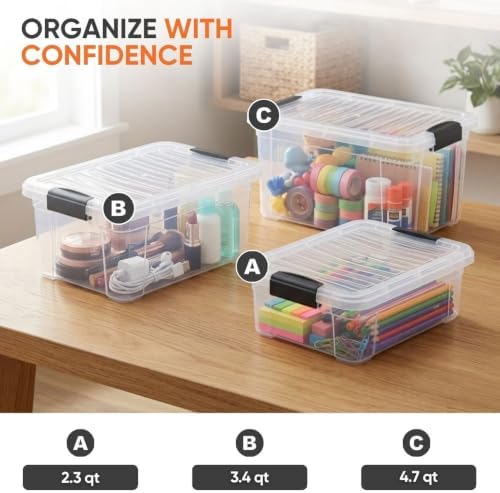 Superio 3.4 Quart Clear Plastic Storage Boxes with Lids, Stackable Organizer Containers, BPA-Free Storage Bins for Home, Office, School & Dorm, 4 Pack - Image 5