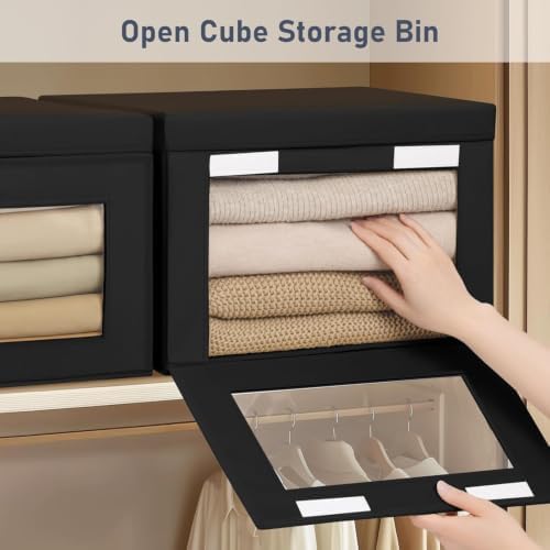 DIMJ Storage Bins with Lids - 5 Pack Large Fabric Closet Organizer with Window & Handles, Collapsible Decorative Storage Boxes for Shelves Under Bed, Books Clothes Blankets Sweaters Organization - Image 2