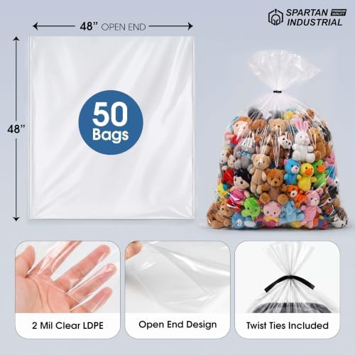 48x48 Open End Extra Large Storage Bags (50 Count) - 50 Black Ties Included - Image 2