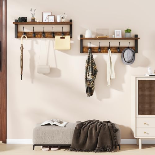 47.2" Coat Rack Wall Mount with Shelf and 10 Hooks, Rustic Brown UHWS004H-2 - Image 2