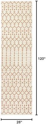 Eyely Moroccan Woven Runner Rug 2X10 Cream/Orange, Indoor Outdoor Rug - Image 2