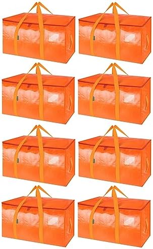 BALEINE 8-Pack Oversized Moving Bags with Reinforced Handles, Heavy-Duty Storage Tote for Clothes, Moving Supplies (Orange, 8-Pack) by BALEINE