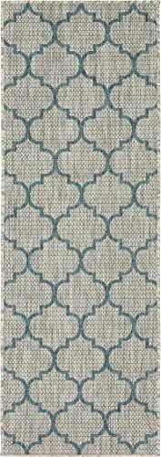 Unique Loom Outdoor Trellis Collection Area Rug (2' x 6' 1" Runner, Gray/ Ivory) by UniqueLoom