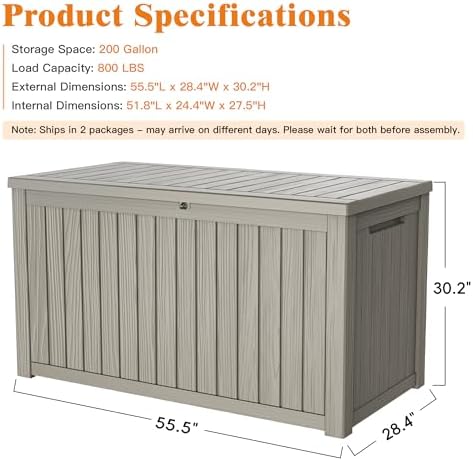 Outdoor Extra Large Storage Cabinet Deck Box, 200 Gallon Heavy Duty Deck Boxes, Weatherproof & UV-Resistant Lockable Patio Storage Cabinet for Garden Tools, Patio Furniture, - Image 7