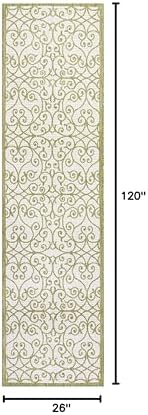 Eyely Filigree Weave Runner Rug 2X10 Green/Cream, Indoor Outdoor Rug - Image 2