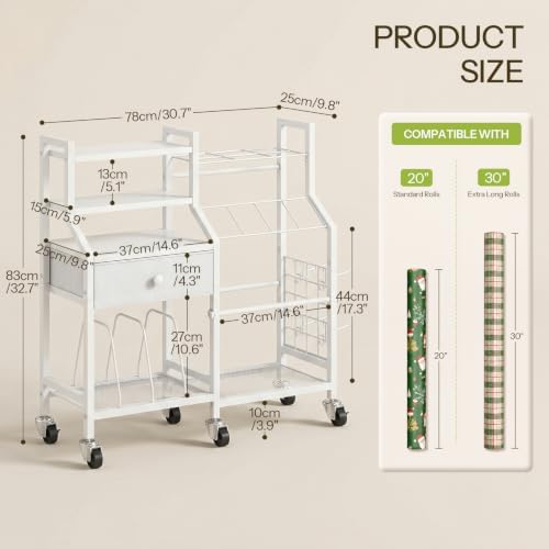 HOOBRO Wrapping Paper Storage Cart, Rolling Gift Wrap Station with Drawer - Image 3