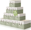 FoldTier 10 Pack Large Collapsible Fabric Storage Baskets with Handles Decorative Storage Bins for Organizing Shelves Toys Clothes(Beige & Green,16 x 12 x 10 Inches) by FoldTier