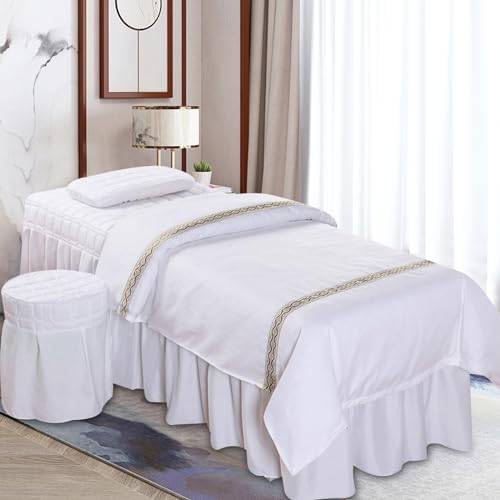 White Sheet Set Bedding Bed Sheets Kit Solid Quilt Cover/Massage Bed Skirt/Pillow Case/Stool Cover/Quilt Filling/Plastic Storage Bag for Foot Wash Shops, Massage Shops, Beauty Salons, Hotels - Image 3