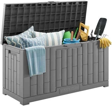 EAST OAK Outdoor Storage Box, 60 Gallon Deck Box Indoor and Outdoor Use, Waterproof Resin Storage Bin for Patio Cushions, Gardening Tools, Lockable, UV Resistant, Grey by EASTOAK