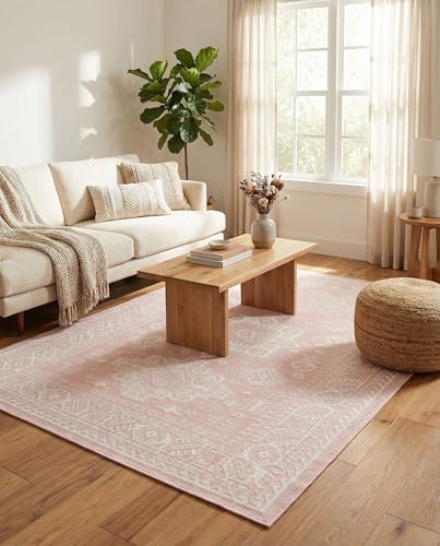 Rugs.com - Outdoor Aztec Rug – 5' 3 x 8' Pink Indoor/Outdoor Rug – Perfect for Patios, Decks, and Porches - Image 6