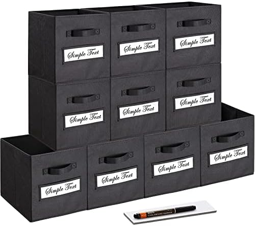 11 Inch Storage Cube,Storage bin,cube storage (Set of 10) Foldable Fabric Cube Storage Bins with 10 Labels Window Cards & a Pen,Baskets Containers for Shelves,Closet Organizers Box,Black by Artsdi