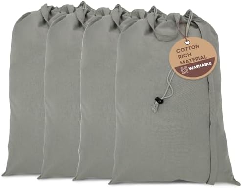 LFH Home Cotton Rich Large Laundry Bag with Handle, Heavy Duty Drawstring Closure Washable Laundry Bags, School Travel, Home, Hotel, College Dorm, Organizer Sack, Toys Clothes 24x36 (Pack of 4)-Grey by LFHHomePrivateLimited