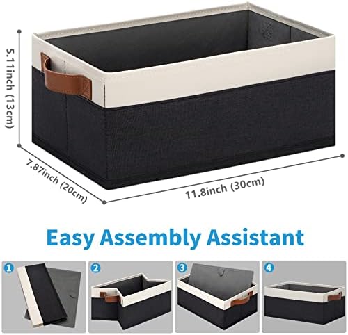 GhvyenntteS Storage Baskets for Shelves 12 Pack, Fabric Storage Bins with Leather Handles, Foldable Rectangular Storage Baskets for Organizing Home, Office (Black/White, 11.8" x 7.87" x 5.11") - Image 2
