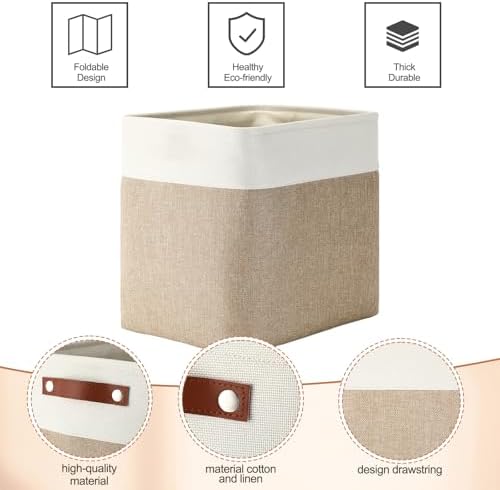Uiifan 10 Pcs Collapsible Fabric Storage Baskets, 17 x 15 x 12 Inch, Beige - Image 6
