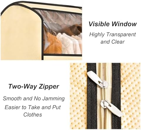 Clothing Rack Covers for High and Low Double Pole Clothes Hanger, Garment Rack Cover with Zipper and Clear Window for Suit, Coat, Long Dresses, Beige(100x78x150cm/39x31x59in) - Image 5