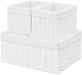 Vagusicc Wicker Basket, Set of 3 Hand-woven Storage Baskets for Organizing, Decorative Rectangle Wicker Storage Basket Bins with Handles, Small Toilet Paper Storage Baskets for Shelves & Decor, White by Vagusicc