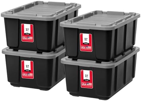 IRIS USA 4-Pack 27 Gal Heavy Duty Storage Tote Bins with Lids, Gray by IRISUSA