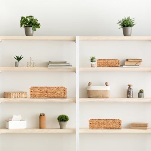 Reallnaive Set of 6 Water Hyacinth Pantry Storage Baskets Wicker Storage Baskets Woven Organizers with Chalkboard Label for Organizing Shelves, Bedroom, Living Room (Large, Medium, and Small) - Image 3