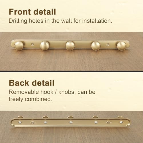 Goo-Ki 1 Pack Champagne Bronze Coat Rack Wall Mount Heavy Duty, Towel Rack Zinc Alloy Coat Hooks Wall Mounted for Bag Hat Clothes Scarf - Image 3
