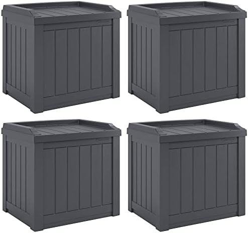 Suncast 4 Pack Small Deck Box Storage w/Bench Seat for Indoor & Outdoor Use, 22 Gal., Cyberspace by Suncast