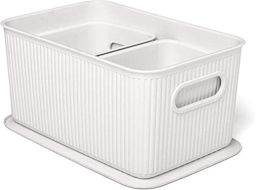Tatay 7010901 Multipurpose Organizer Basket Set with Lid, 3X White, Medium by TATAY