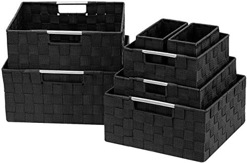 Sorbus Baskets for Organizing, 7-Piece Hand-Woven Storage Set (Black) by Sorbus