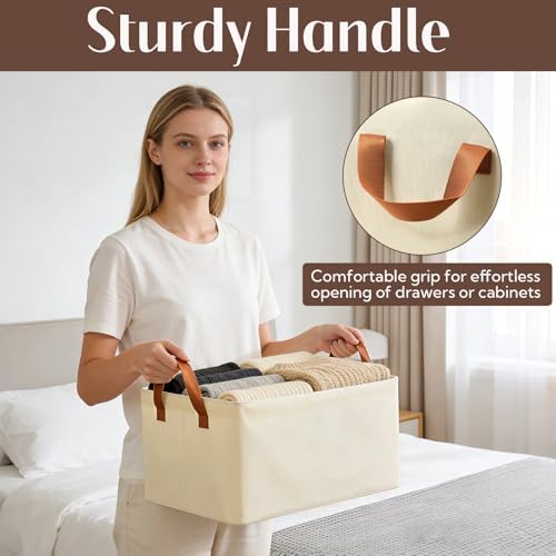 VZZNN 10 Pack Fabric Storage Bins for Shelves, Medium Closet Organizer Baskets with Sturdy Handles, Collapsible Clothes Bins for Closet Organization, Beige 15"x10"x8" - Image 4
