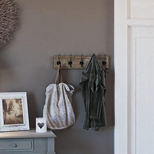 Merrick Lane Enid Hanging Storage Rack - Weathered Pine Wood - 24 Inch Wide - 5 Hanging Hooks - Wall Mounting Hardware Included by MerrickLane