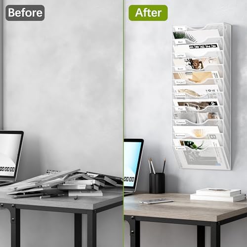 EasyPAG 10 Pocket Mesh Wall File Organizer, Hanging Paper Folder Holder with Classify Label, Vertical Wall Mount Mail Organizer for Office Home Classroom, White - Image 5