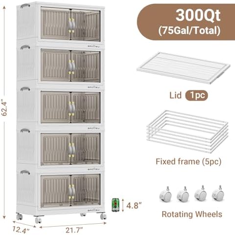 BROVIEW 300Qt Stackable Storage Bins with Lid for Home Dorm, 5Pack White - Image 2