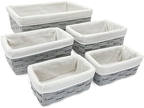 Juvale Wicker Nesting Baskets with Cloth Lining - 5-Pack Gray Rectangular Set - Stackable Storage Bins & Lined Baskets for Organizing Pantry, Closet by Juvale