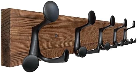 SKOLOO 24-Inch Wood Coat Rack Wall Mount with 5 Triple Hooks - Ideal for Family Entrances, Classrooms, and Pet Supplies Storage - Perfect Coat Hooks for Wall,Charred Golden Brown by SKOLOO