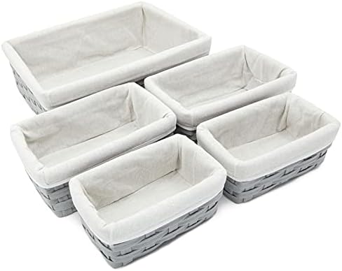Juvale Wicker Nesting Baskets with Cloth Lining - 5-Pack Gray Rectangular Set - Stackable Storage Bins & Lined Baskets for Organizing Pantry, Closet - Image 4