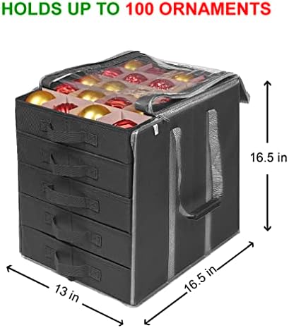 ProPik Christmas Ornament Storage Boxes with Dividers - 5 Separate Trays - Ornament Holder - Keeps 100 Holiday Ornaments - Durable Carrying Bag Handles Organizer Storage Box (Black) - Image 5