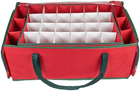 24" Red and Green Christmas Ornament Storage Bag with Removable Dividers - Image 5