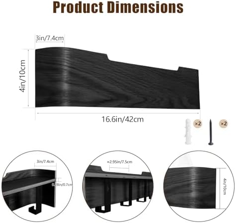 Coat Rack Wall Mount with Hidden Hooks, Wall Hooks with Shelf, Wall Key Holder Mount Wooden Shelf Entryway Hooks for Bedroom Bathroom for Hanging Coats Hats Bags Towels (Black, 4 Hooks) - Image 3