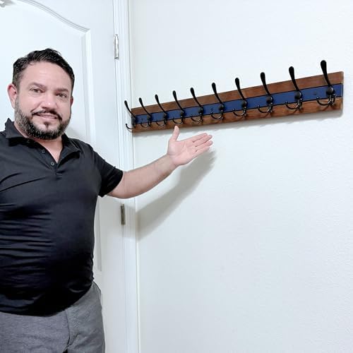 SKOLOO Rustic Wall Mounted Coat Rack - 38-1/8" Long Coat Hooks for Wall with 10 Triple Hooks for Hanging Coats, Hats or Tools, Western National Parks Collection, Wood Brown & Blue - Image 4