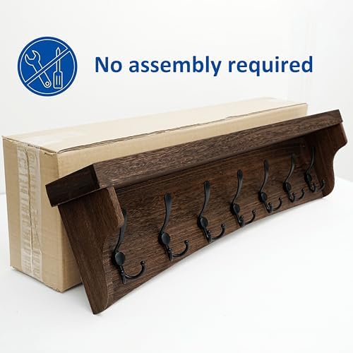 WEBI Rustic Coat Rack Wall Mount with Shelf,35" Long Wall Shelf with Hooks Underneath,7 Triple Hooks for Hanging Jacket,Bathroom,Entryway,Weathered Brown - Image 3