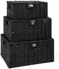 ARPAN Set of 3 Resin Woven Utility Storage Basket Box With Lid & Lock (Black) by ARPAN