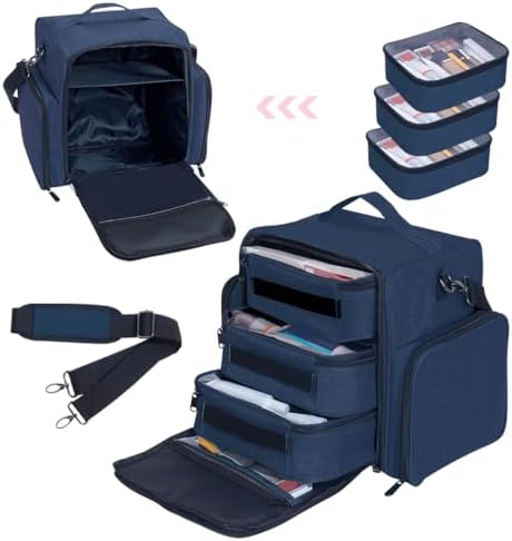 Large Makeup Bag Organizer with 3 Inner Removable Pouches,Blue - Image 6